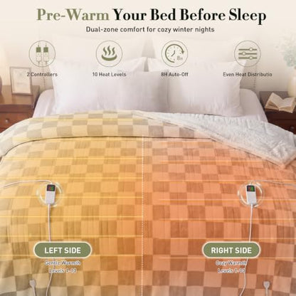 Grey Electric Blanket Heated Queen Size, 84"X90" Dual Control