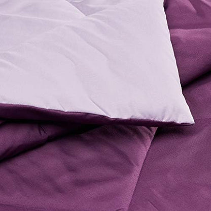 Amazon Basics Reversible Lightweight Microfiber All Season Bed Comforter Blanket, Plum/Light Purple, Twin/Twin XL