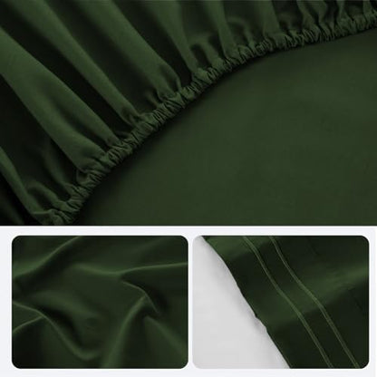 ROSE&RISY Dark Olive Green Queen Sheet Set, 4 Pieces Soft Bedding King Sheet Set, Breathable and Cooling,Includes 1 Fitted Sheet, 1 Flat Sheet, 2 Pillowcases - Deep Pocket (Dark Olive Green, Queen)