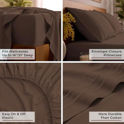 Mellanni Iconic 5-Piece, Ultra Soft Sheet Set (Split King, Brown)