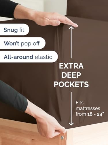 CGK Linens Extra Deep Cal King Fitted Sheet - Fitted Sheet Only - Brown
