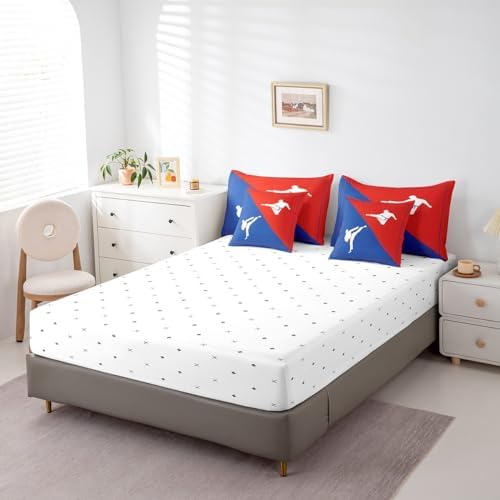 Castle Fairy 7 Pieces Taekwondo Comforter Set for Kids Blue Red Bedding Set Queen Size,Japanese Style Comforter for Boys Girls Adult Kungfu Super Soft Fade Resistant Microfiber Bedding