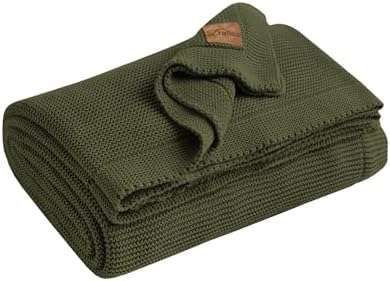 Dalisa Alina GOTS Organic Cotton Throw Blanket, Pepper Green, 60x80 in