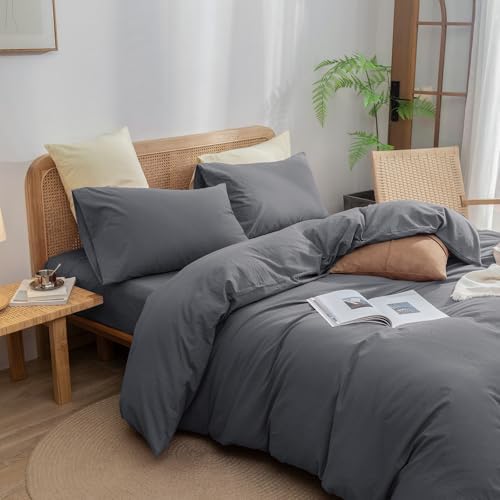 BESTOUCH Cotton Solid Duvet Cover Set Quiet Shade Grey Super King Plus