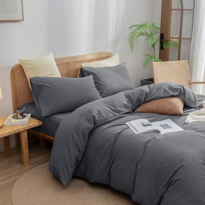 BESTOUCH Cotton Solid Duvet Cover Set Quiet Shade Grey California King