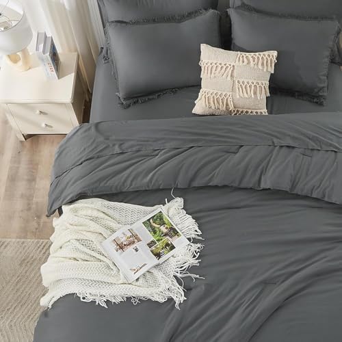 Andency Oversized King Comforter Set, 7 Pieces Dark Grey Bedding