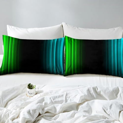Feelyou Teens Abstract Ombre Decorations Bedding Set for Kids Women Green Teal and Black Bed Sheets Set Geometric Modern Fitted Sheet Sets Room 3Pcs Twin Size