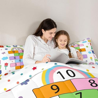 jejeloiu Alphabet ABC Comforter Set All Season Number Learning Bedding Set with 1 Pillow Cases Colorful Educational Microfiber Kids Twin Bedclothes Bedroom Decor Duvet Quilt