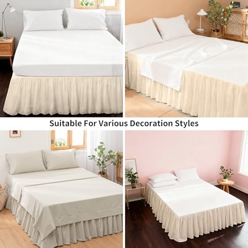 FALUCA Soft Cozy French Linen Bed Skirt with Pleated Frills - 14" Tailored Drop Dust Ruffle for Farmhouse & Modern Bedrooms, Breathable Linen-Cotton Blend, Easy-Fit Bedding (14" Queen, Linen)