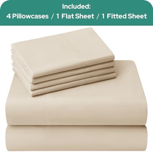HOMEIDEAS King Size Bed Sheets - 6 Piece Set (Cream) - Extra Soft Brushed Microfiber 1800 Bedding Sheets, Deep Pocket, Wrinkle & Fade Free