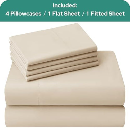 HOMEIDEAS King Size Bed Sheets - 6 Piece Set (Cream) - Extra Soft Brushed Microfiber 1800 Bedding Sheets, Deep Pocket, Wrinkle & Fade Free