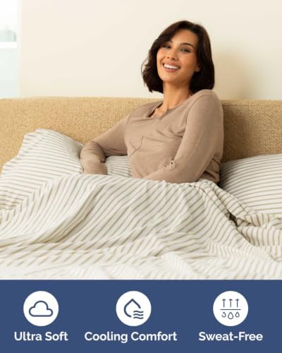 Flex Top Split Head King 6 Piece Sheet Set - Soft & Cooling - Beige Stripes