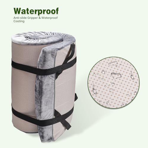 Memory Foam Camping Mattress pad,3 Inch Thick Floor Sleeping Mat Pad for Adults with Waterproof and Non-Slip Bottom, Portable Roll Up Mattress for Sleepover Guest