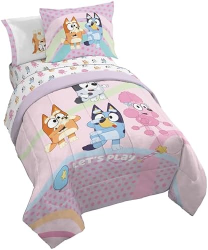 Bluey Bingo Twin Comforter Set 5 Piece Kids Bedding for Girls, Pink
