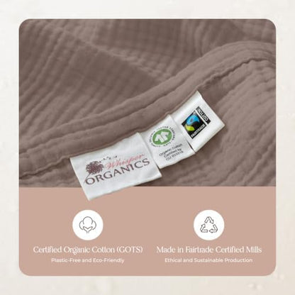 100% Cotton Organic Muslin Throw Blanket for Adults GOTS & Fairtrade Certified Organic Cotton - Couch Living Room and Bedroom Decor - 4 Layer Super Soft and Cozy (Moon Rock, King)