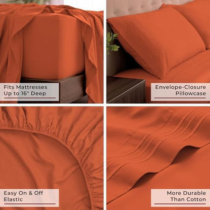 Mellanni Iconic 4-Piece, Ultra Soft Sheet Set (King, Poppy Orange)