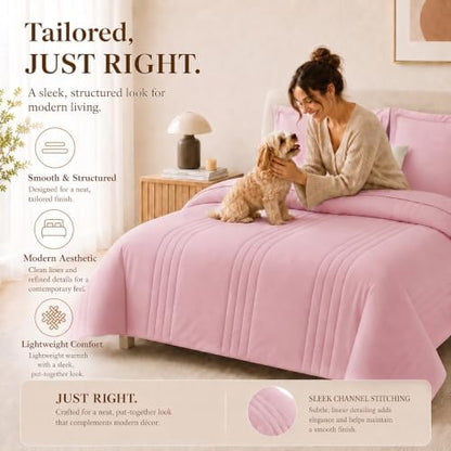 CozyLux King Size Comforter Set Pink- 7 Pieces Bed in a Bag