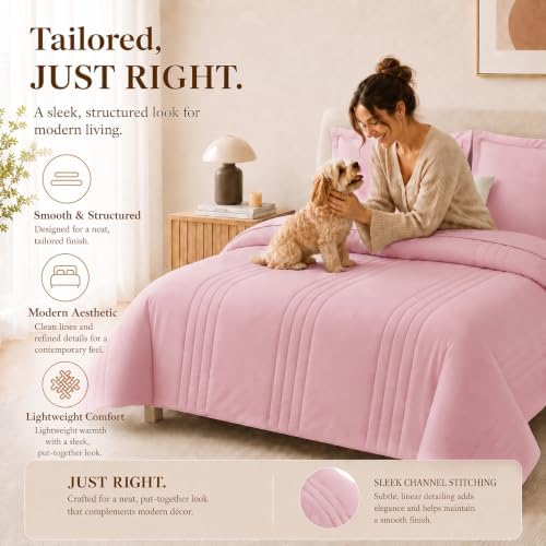 CozyLux Full Size Comforter Sets Pink- 7 Pieces Bed in a Bag