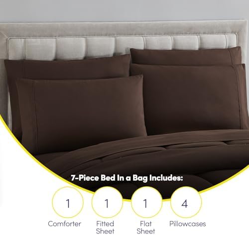 King Size Comforter Set with Sheets - 7-Piece Bedding Collection - 1 Comforter, 1 Fitted Sheet, 1 Flat, 4 Pillowcases - Deep Pocket - Soft & Premium Quality - Ideal for All Seasons, Chocolate Brown
