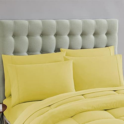 King Size Comforter Set with Sheets - 7-Piece Bedding Collection - 1 Comforter, 1 Fitted Sheet, 1 Flat, 4 Pillowcases - Deep Pocket - Soft & Breathable Premium Quality - Ideal for All Seasons, Yellow