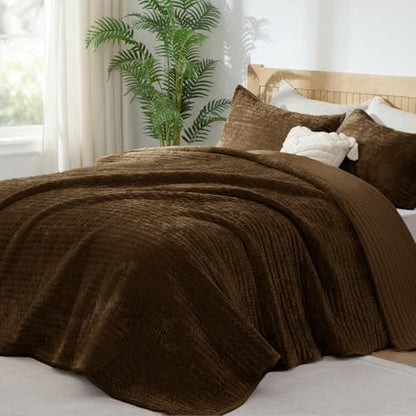 BEDELITE Velvet Quilt Set King Size, Luxury Velvet Comforter Bedding