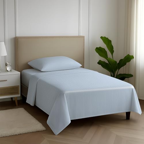 Carressa Linen 600 Series Striped Twin XL Sheets Set, Sateen, Light Blue
