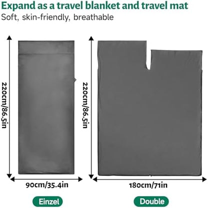 Ultralight Sleeping Bag Liner, Satin Sleep Sack, Comfy Breathable & Cooling & Silky Soft liner, Travel Sheets & Adult Sleep Sack with 2 Way Zipper, Ideal for Backpacking, Hotel, Camping, Hostels