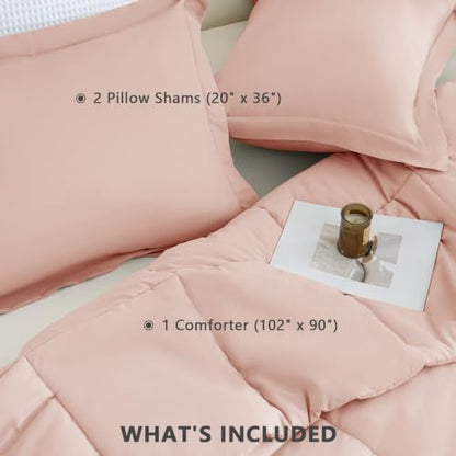 CozyLux King Size Comforter Set, 3-Piece Box-Stitched, Blush Pink