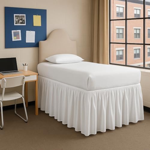 Mattress-Homes Twin XL Dorm Bed Skirt 30 Inch Drop, College Dorm Room Bed Skirt, Tailored Fit, Extra Long Microfiber Bedskirt for Underbed Storage, White