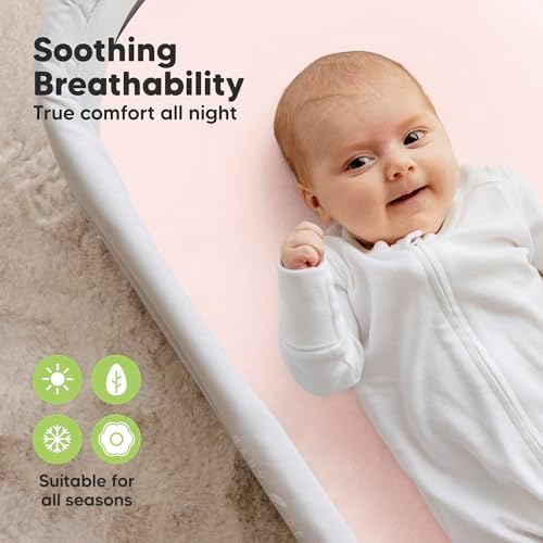 2pk Organic Baby Bassinet Sheets Boys, Girls, Fitted Sheet (Mist Rose)