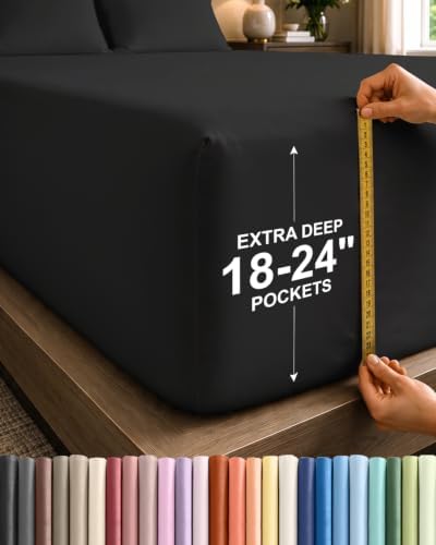 CGK Linens Extra Deep Twin XL Fitted Sheet - Dorm Room Essentials - Black