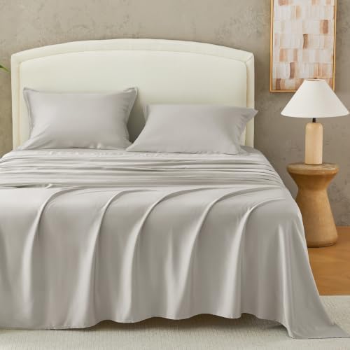 Andency Sateen Sheets Set, 100% Viscose Derived from Bamboo, Hotel Luxury Silky & Cooling for Hot Sleepers, Deep Pocket Up to 16", Grey King