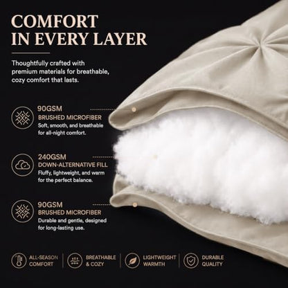 CozyLux Oversized Queen Comforter Set Beige, 7 Pieces Pintuck Bed in a Bag