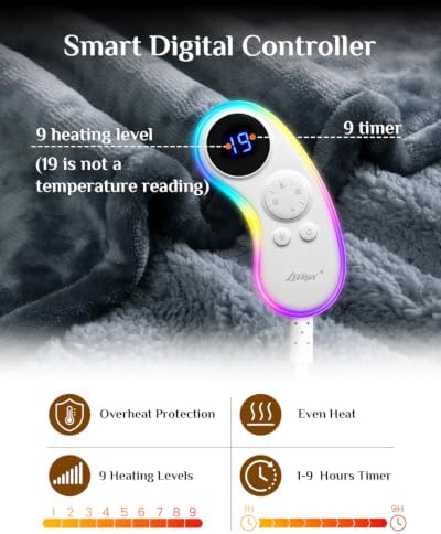 Soft Heated Blanket Queen: Fluffy 220GSM Flannel Sherpa Cozy Warm