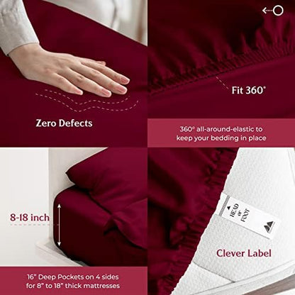 Mayfair Linen Egyptian Cotton Sheets King Size - Luxury 800 Series High Thread Count King Sheets (4 PC, Burgundy), Soft Cooling 16" Deep Pocket Hotel Quality Bed Sheet Set - Tranquil Collection