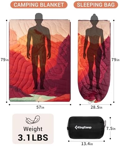 KingCamp Large Camping Blanket with Sherpa Lining, Orange 79"x 57"