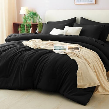 CozyLux Full Size Comforter Set Black, 7 Pieces Bed in a Bag