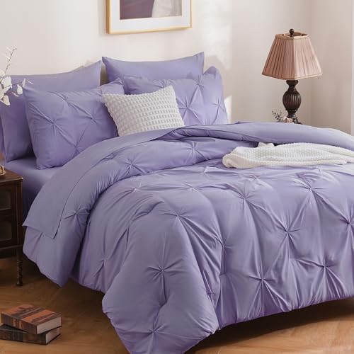 DOWNCOOL King Size Comforter Set, 7 Pieces Lavender Purple Bed in a Bag