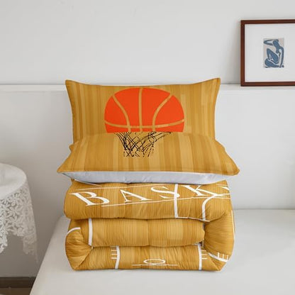 Erosebridal Basketball Bedding King for Boys Kids Sports Comforter Set, Basketball Court Duvet Insert Brown Down Comforter, Ball Game Gaming Gamer Bedding Comforter Sets (1 Comforter + 2 Pillowcase)