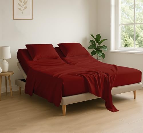 4 Piece Flex Head King Sheet Set 34" Top, 100% Egyptian Cotton, Burgundy