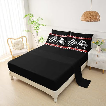 QOOMO Race Car 7 Pieces Comforter Set Queen,Racing Bedding Set for Kids
