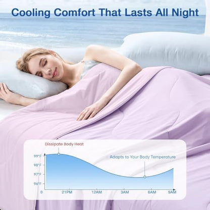 MUXHOMO Cooling Comforter Queen Size, Cooling Blanket for Hot Sleepers and Night Sweats, Lightweight Summer Comforter with Breathable Bamboo-Derived Rayon Fill, 90x90 Inches, Lavender & Light Purple