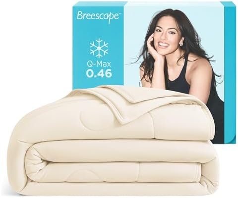 Breescape Cooling Comforter Blanket - BlendTek Q-Max>0.46 Tech, Cooling Blanket for Hot Sleepers & Night Sweats Relief, Breathable Lightweight Summer Bedding, Throw 52x72 Inches, Ivory