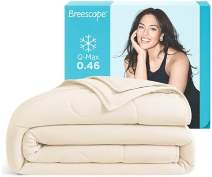 Breescape Cooling Comforter Blanket - BlendTek Q-Max>0.46 Tech, Cooling Blanket for Hot Sleepers & Night Sweats Relief, Breathable Lightweight Summer Bedding, Throw 52x72 Inches, Ivory