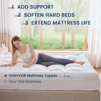 YUGYVOB Queen Mattress Topper, 1000GSM Cooling Pillow Top Mattress Pad