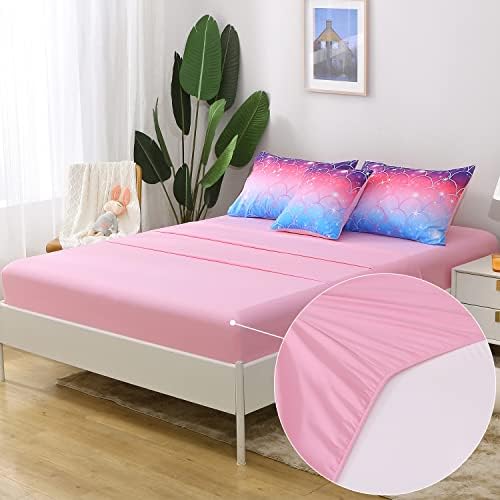 JQinHome Full Size Mermaid Comforter Set, 6 Piece Bed in A Bag 3D Colorful Bedding Set for Girls Kids (1 Comforter,2 Pillowcases,1 Flat Sheet,1 Fitted Sheet,1 Cushion Cover)(Pink Mermaid Scale)