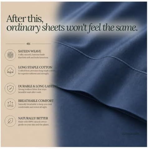 CLOUDSCAPE Millennium Series Egyptian Cotton Sheet Calking Size, Dark Denim