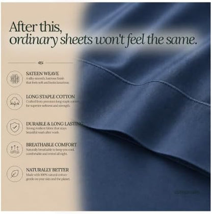 CLOUDSCAPE Millennium Series Egyptian Cotton Sheet Calking Size, Dark Denim