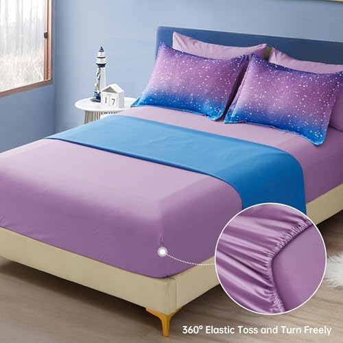 Dinjoy Girls Comforter Set 7 Pieces, Queen Size Colorful Ombre Rainbow Bedding Set, Bed in A Bag for Kid Teen Girls (1 Comforter, 1 Flat Sheet, 1 Fitted Sheet, 2 Pillow Shams, 2 Pillowcases)
