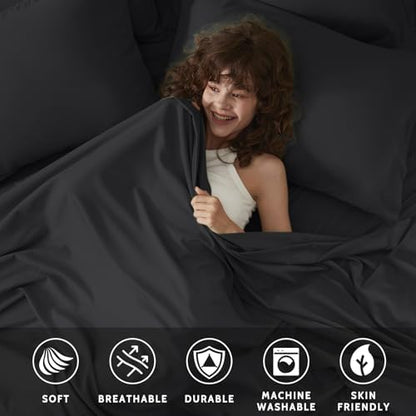 Queen Sheet Set - 6 Piece Sheets Queen Size Bed Set - Breathable & Cooling Hotel Luxury Bedding Set - Soft & Comfy Fully Elasticized 16" Deep Pocket Queen Sheets (Queen Balck)
